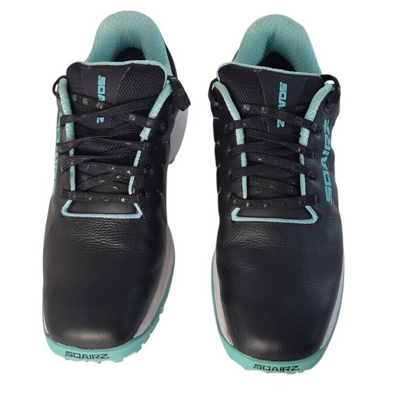 Sqairz Arrow Golf Shoes Womens Sz 7 Black Blue Waterproof Spikes Sneakers Preppy - Picture 10 of 14